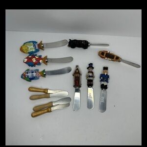 Various-12-Whimsical-Wooden-Butter Spreaders-Cheese Knives-Fish-Christmas-Nature